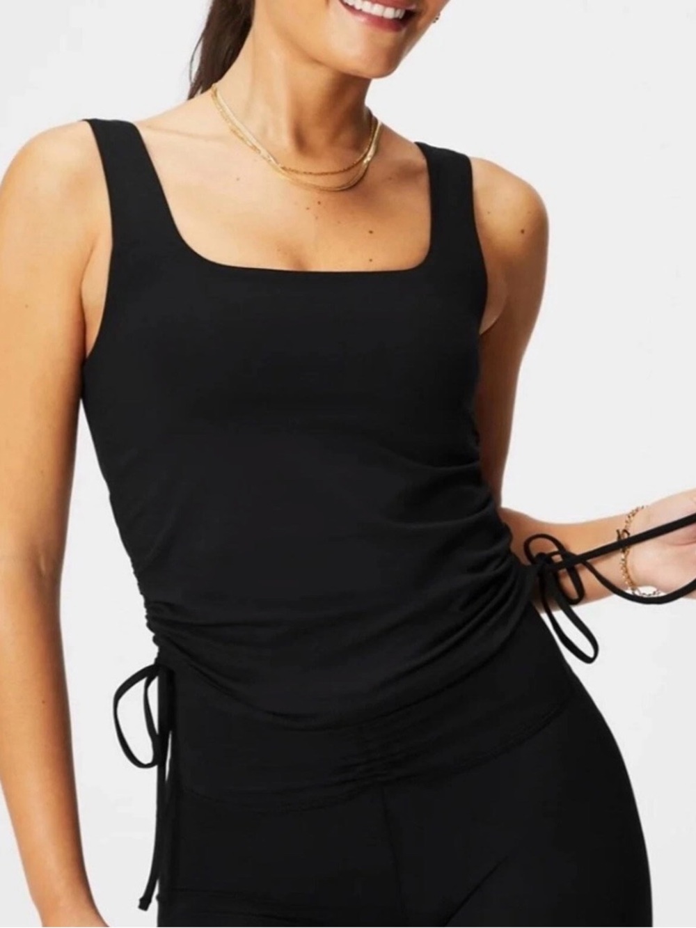 Fabletics Ruched Built-In Bra Tank Black XS